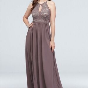 NW taupe halter high neck cutout formal dress sequin bodice Maxi size 8